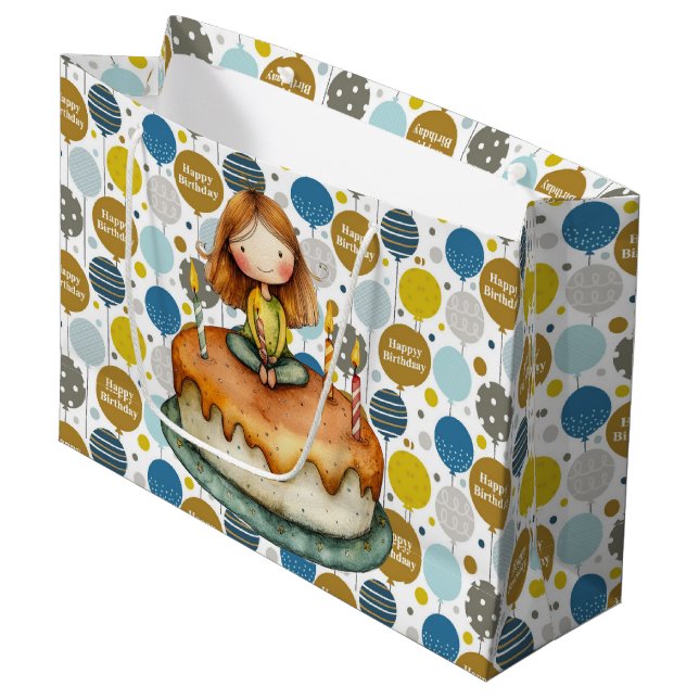Grand Sac Cadeau Joyeux Anniversaire Filles  (Devant Angle)