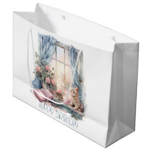 Grand Sac Cadeau Joyeux Anniversaire Hiver Bleu rose Vitre victorie