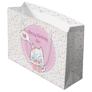 Grand Sac Cadeau Joyeux anniversaire Kawaii Chat avec boîte cadeau