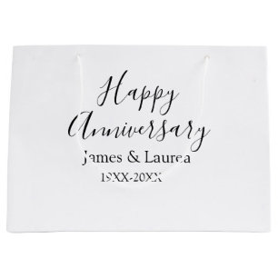 Grand Sac Cadeau Joyeux anniversaire mariage nom date année simple 