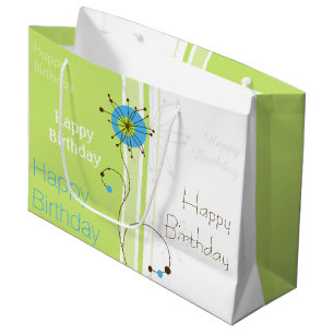 Grand Sac Cadeau Joyeux Anniversaire Moderne Fleur Vert simple