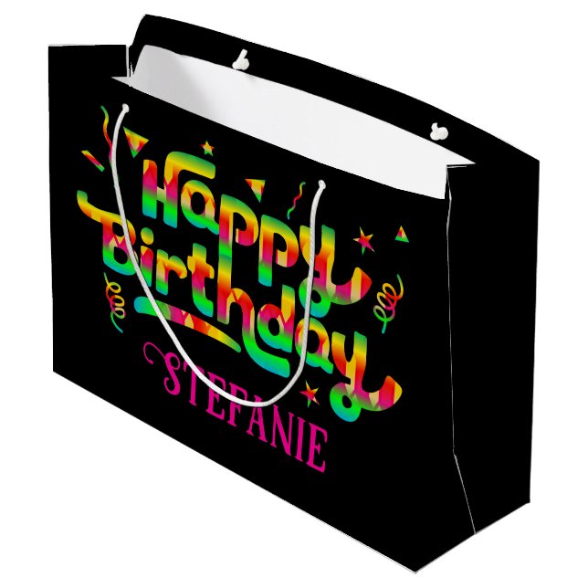 Grand Sac Cadeau Joyeux Anniversaire Noir Nom personnalisé Annivers (Dos Angle)