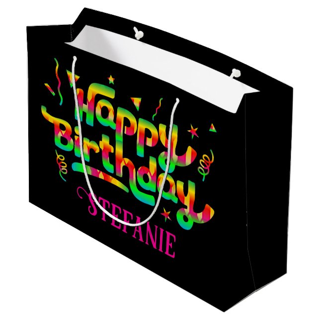 Grand Sac Cadeau Joyeux Anniversaire Noir Nom personnalisé Annivers (Dos Angle)