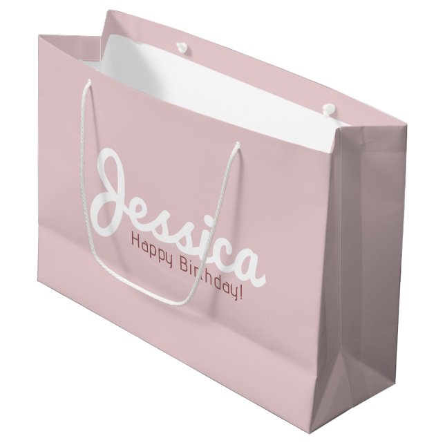 Grand Sac Cadeau Joyeux anniversaire, Nom personnalisable | Or Rose (Devant Angle)