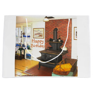 Grand Sac Cadeau Joyeux Anniversaire Pays Cuisine Bois Poêle
