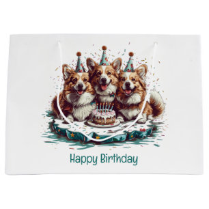 Grand Sac Cadeau Joyeux Anniversaire Pembroke Welsh Corgi Chiens