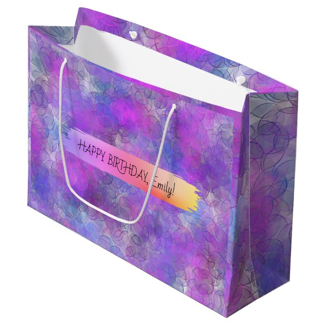 Grand Sac Cadeau Joyeux Anniversaire Personnalisé Texte tendance Pe (Devant Angle)