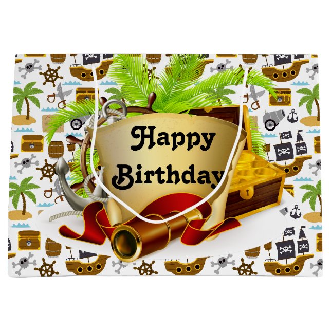 Grand Sac Cadeau Joyeux Anniversaire Pirate  (Devant)
