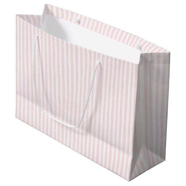 Grand Sac Cadeau Joyeux Anniversaire Rayures Rose Blanc (Devant Angle)