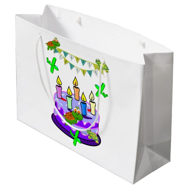 Grand Sac Cadeau Joyeux Anniversaire Sac-Cadeau Tortues (Dos Angle)