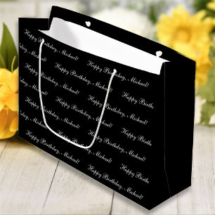 Grand Sac Cadeau Joyeux Anniversaire Texte Personnalisé Noir Chic