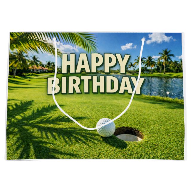 Grand Sac Cadeau Joyeux Anniversaire Thème Golf Floride  (Devant)