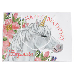 Grand Sac Cadeau Joyeux Anniversaire Unicorn Cute Floral Personnali