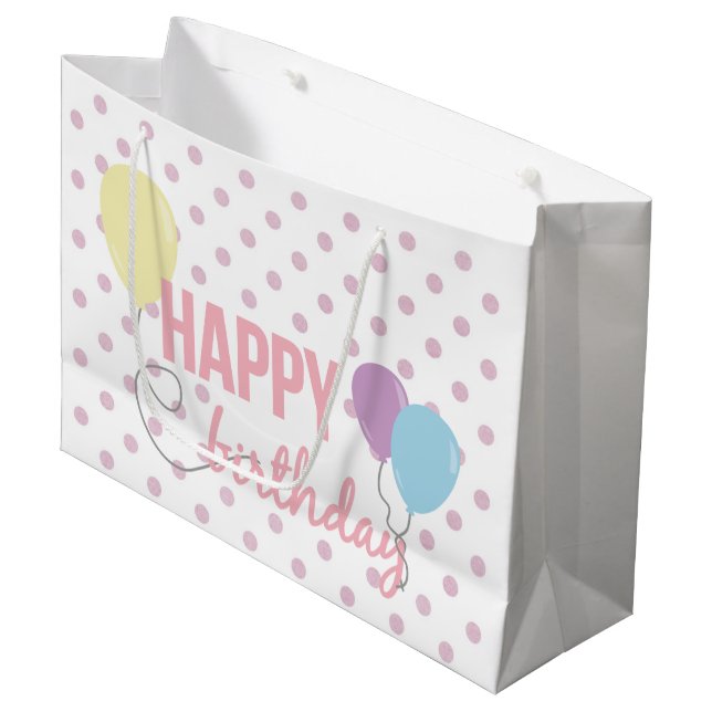 Grand Sac Cadeau Joyeux ballons et points d'anniversaire (Devant Angle)