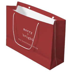 Grand Sac Cadeau Joyeux + Bright Custom Nom de famille Noël