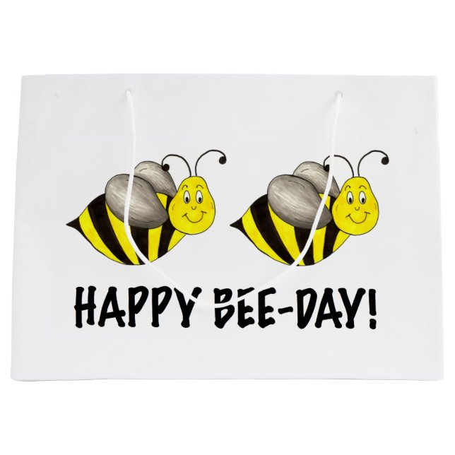 Grand Sac Cadeau Joyeux Bumblebee Honey Bee Anniversaire Birthday (Devant)