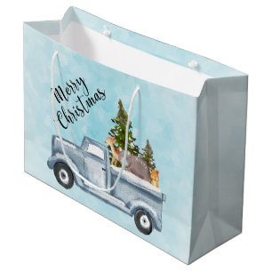 Grand Sac Cadeau Joyeux Camion de Noël avec de mignons animaux