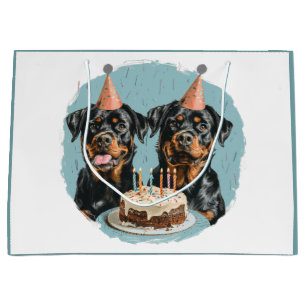 Grand Sac Cadeau Joyeux chien Rottweiler d'anniversaire