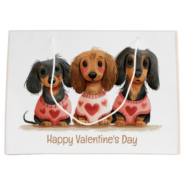 Grand Sac Cadeau Joyeux Chiens de la fête des Valentines (Devant)