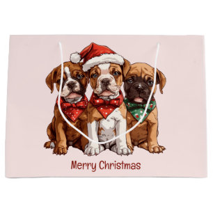 Grand Sac Cadeau Joyeux Chiens en boîte de Noël