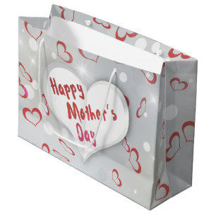 Grand Sac Cadeau Joyeux coeur de papier 3D de la Fête des Mères