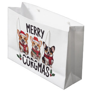 Grand Sac Cadeau Joyeux Corgmas Chapeau de Père Noël Noël Corgi Chi