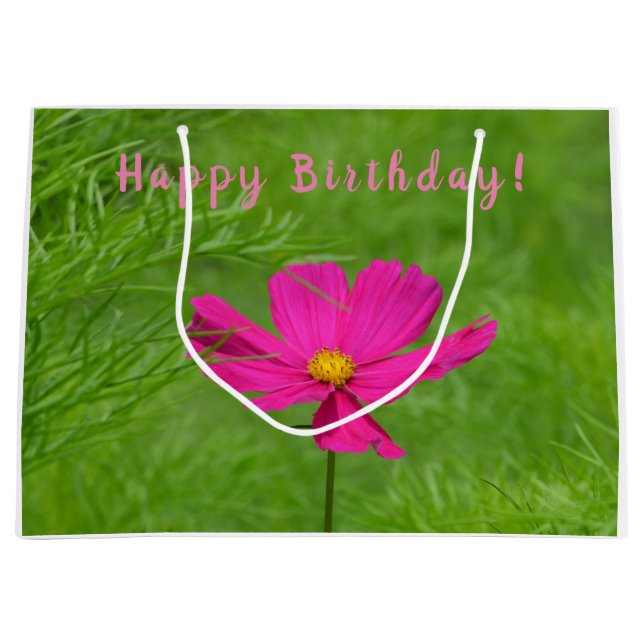 Grand Sac Cadeau Joyeux Cosmos rose d'anniversaire (Devant)