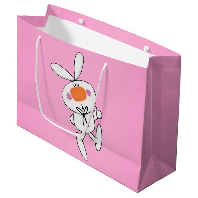 Grand Sac Cadeau Joyeux Danser Cartoon Blanc Lapin Lapin Lapin (Devant Angle)