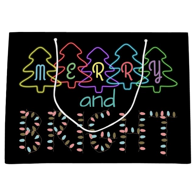 Grand Sac Cadeau Joyeux et brillants feux de Noël (Devant)