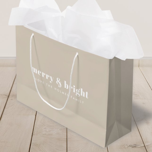 Grand Sac Cadeau Joyeux et lumineux | Stylish Retro Christmas Stone (Modern minimalist Christmas bag with clean typography for stylish and festive gifting)
