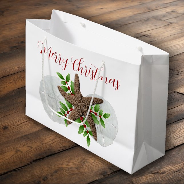 Grand Sac Cadeau Joyeux Floride Noël Starfish Dollars de sable (Créateur téléchargé)