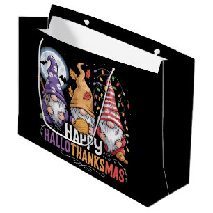 Grand Sac Cadeau Joyeux HalloMerciMas Gnomes Halloween Noël