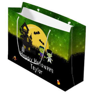 Grand Sac Cadeau Joyeux Halloween Costume de fête Monstres Green
