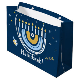Grand Sac Cadeau Joyeux Hanoukka Menorah Rainbow
