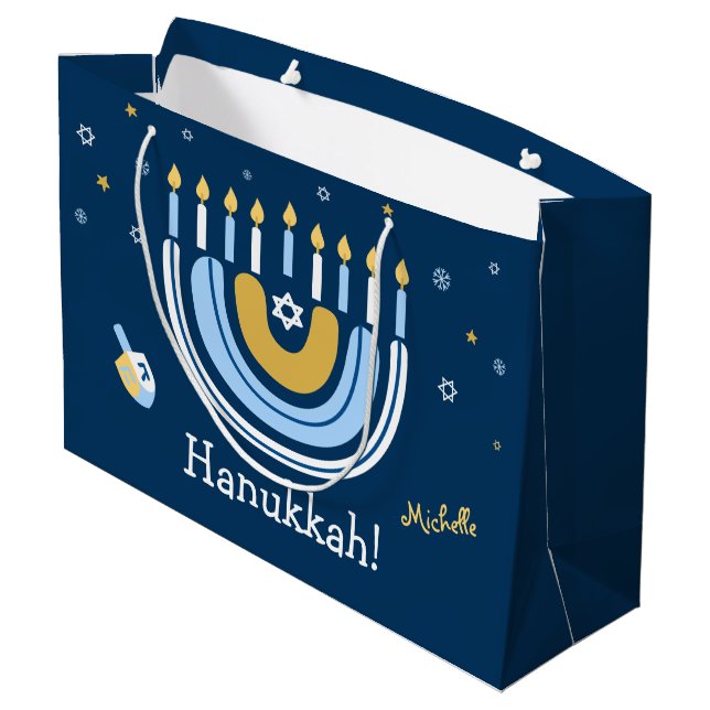 Grand Sac Cadeau Joyeux Hanoukka Menorah Rainbow (Dos Angle)