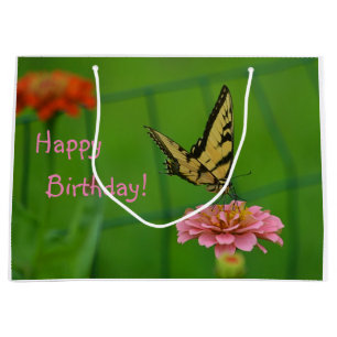 Grand Sac Cadeau Joyeux Jardin aux papillons d'anniversaire