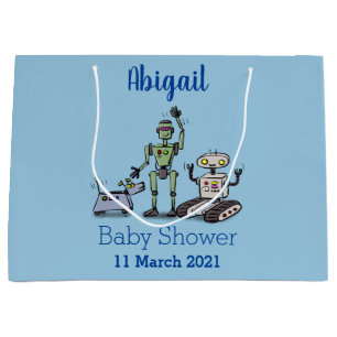 Grand Sac Cadeau Joyeux joli dessin de trois robots trio