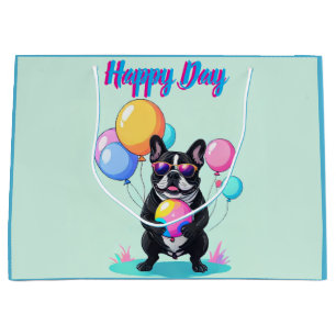 Grand Sac Cadeau Joyeux jour de Bulldog français Bulldog français 
