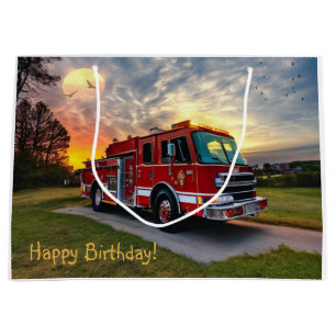 Grand Sac Cadeau Joyeux moteur de feu d'anniversaire