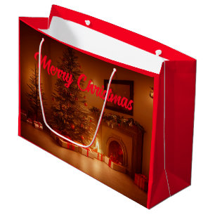 Grand Sac Cadeau Joyeux Noël. Arbre de Noël avec présentoirs