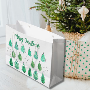 Grand Sac Cadeau Joyeux Noël Arbres verts