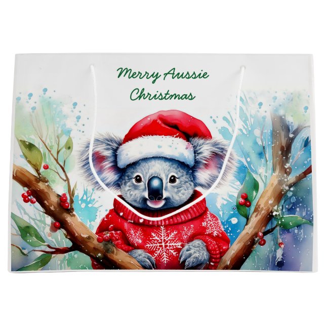 Grand Sac Cadeau Joyeux Noël australien koala  (Devant)