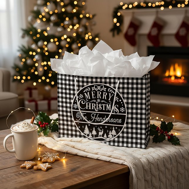 Grand Sac Cadeau Joyeux Noël Buffle noir et blanc Plaid sur mesure (Créateur téléchargé)