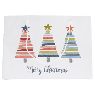 Grand Sac Cadeau Joyeux Noël coloré arbres empilés