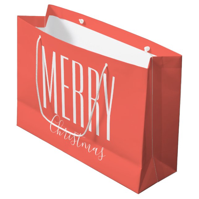Grand Sac Cadeau Joyeux Noël Corail Blanc (Devant Angle)