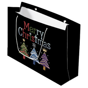 Grand Sac Cadeau Joyeux Noël Croix Arbre de Noël Rétro