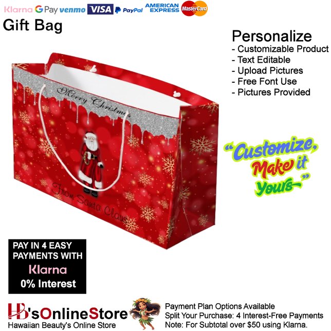 Grand Sac Cadeau Joyeux Noël du Père Noël Charme de Noël (Merry Christmas From Santa Claus Holiday Charm Large Gift Bag.)