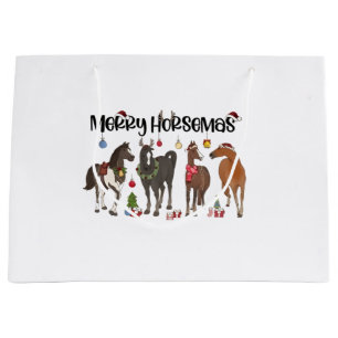Grand Sac Cadeau Joyeux Noël Fleur de Cheval de Cheval de Noël Équi