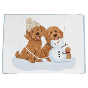Grand Sac Cadeau Joyeux Noël Goldendoodle d'hiver Chien Bonhomme de