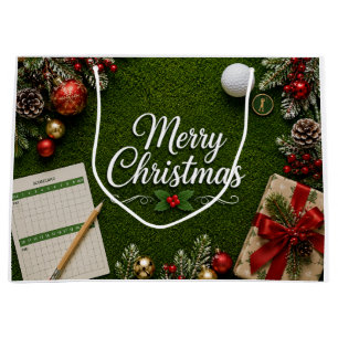 Grand Sac Cadeau Joyeux Noël Golf sur Green de Putting Vacances
